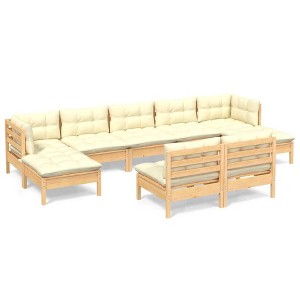 vidaXL Solid Pinewood 9-Piece Patio Lounge Set with Cream Cushions - Garden Sofa, Modular Configuration, Indoor/Outdoor Use - 1 of 4