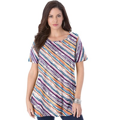 Roaman's Women's Plus Size Ultimate Swing Tee With Keyhole Back