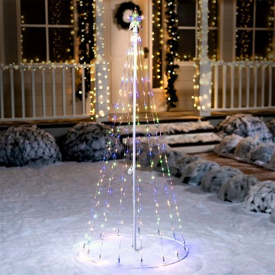 Joyfy 6 FT Animated Christmas Cone Tree Yard Lights Outdoor Decorations with 280 LED Light, Metal Stakes for Xmas Indoor Outdoor Garden Holiday Decor