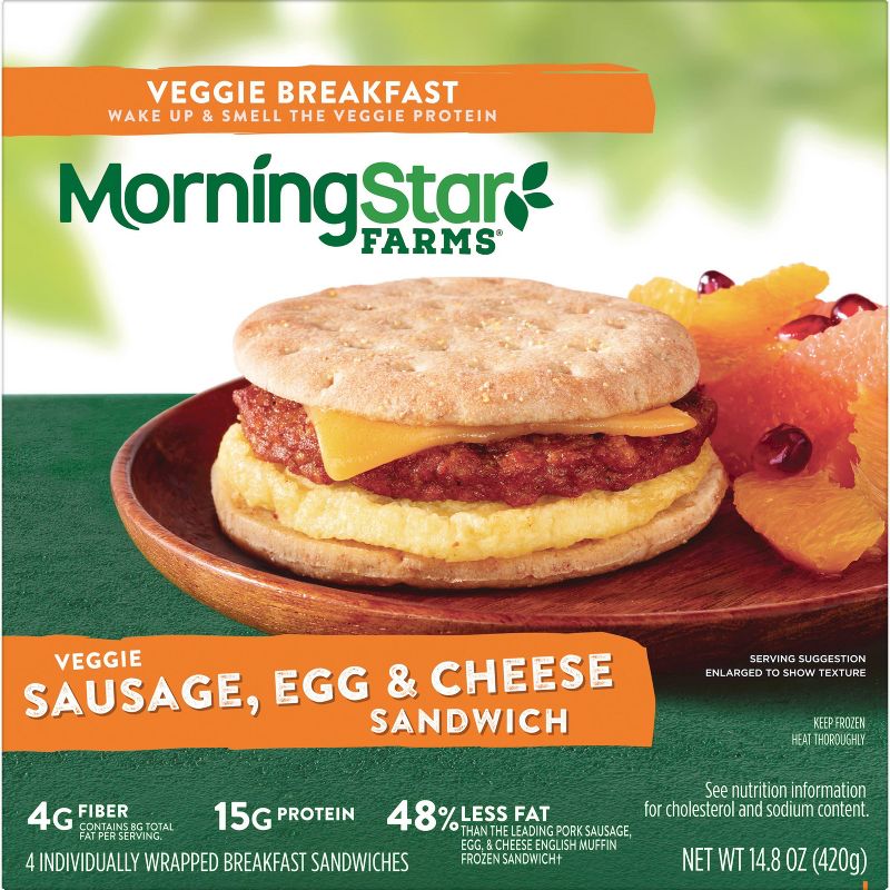 Morningstar Farms Sausage, Egg &#38; Cheese Frozen Breakfast Sandwich - 14.8oz, 4 of 8