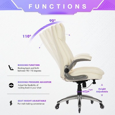 Ivory High Back Leather Executive Office Chair with Metal Frame