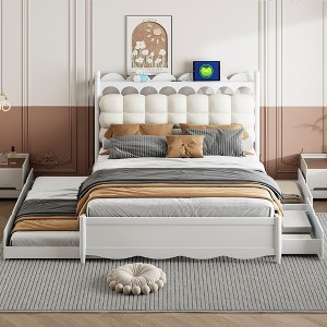 Whisen Queen Size Wooden Storage Platform Bed with 2 Big Drawers, USB Ports and Trundle - 1 of 4