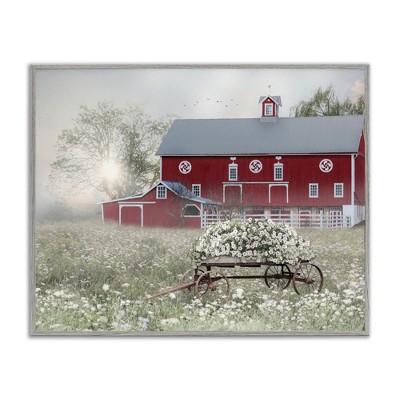 Stupell Industries Red Barn Floral Wagon Meadow, 11" x 14"