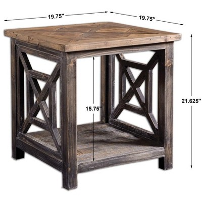Square Rustic Black and Gray Reclaimed Wood End Table