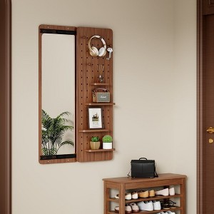 TUYOHW  Wall Mounted Full Length Mirror with Shelf & Hook,47.6x15.7in Rubber Wood Frame Multifunctional Design for Bedroom Living Room Entryway - 1 of 4