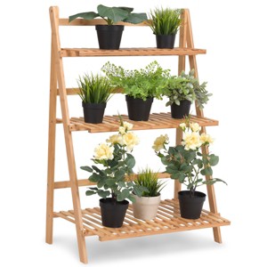 Tangkula Folding Flower Display Bamboo Garden 3Tier Plant Shelf - 1 of 4