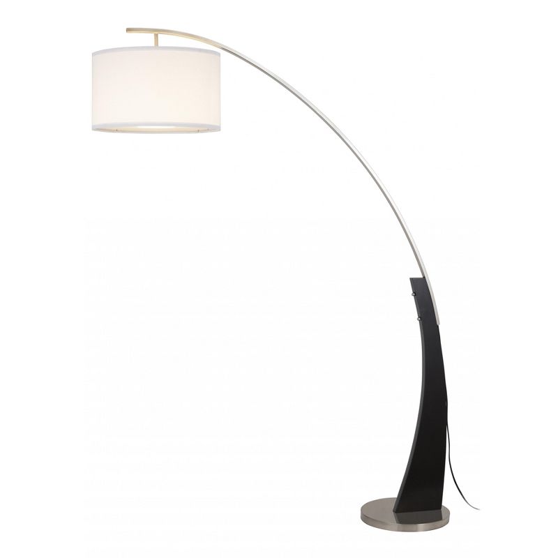 FC Design 71.5" Tall Drum Shade Arched Floor Lamp with Unique Black Wood Pole and Metal Base, 4 of 11