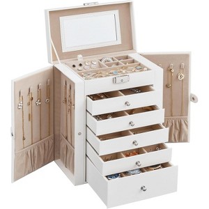 Large 6-Tier Jewelry Box with Mirror & Lock, 5-Drawer Organizer for Watches & Accessories - 1 of 4