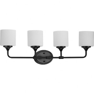 Progress Lighting Lynzie 4-Light Bath Vanity Light in Matte Black with Etched White Glass Shades - 1 of 3