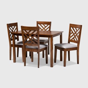 5pc Caron Fabric Upholstered Wood Dining Set Gray/Walnut - Baxton Studio: Rubberwood, Foam Padded Chairs - 1 of 4