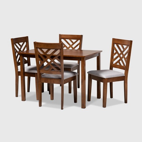 5pc Caron Fabric Upholstered Wood Dining Set Gray/Walnut - Baxton Studio: Rubberwood, Foam Padded Chairs - image 1 of 4