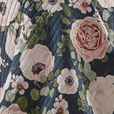 Full Pink Cotton Reversible Floral Quilt Set