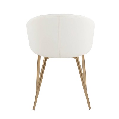 White Faux Leather and Gold Metal Low Upholstered Chair