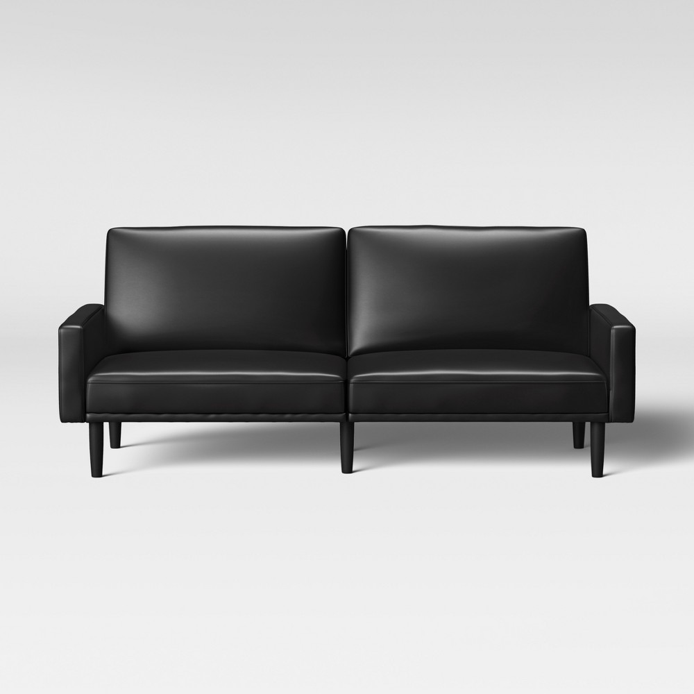 Faux Leather Dorm Futon Sofa with Arms Black - Room Essentials™