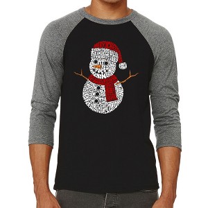 LA Pop Art Christmas Snowman - Men's Raglan Baseball Word Art T-Shirt - 1 of 4