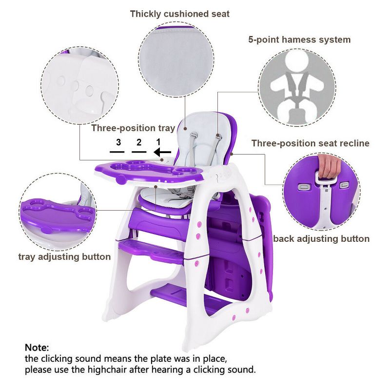 Infans 3 in 1 Baby High Chair Convertible Play Table Seat Booster Feeding Tray, 4 of 8