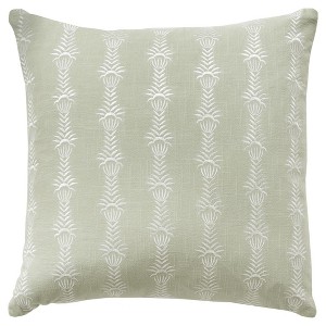 HomeRoots 20" Green and White Cotton Throw Pillow With Embroidery - 1 of 3
