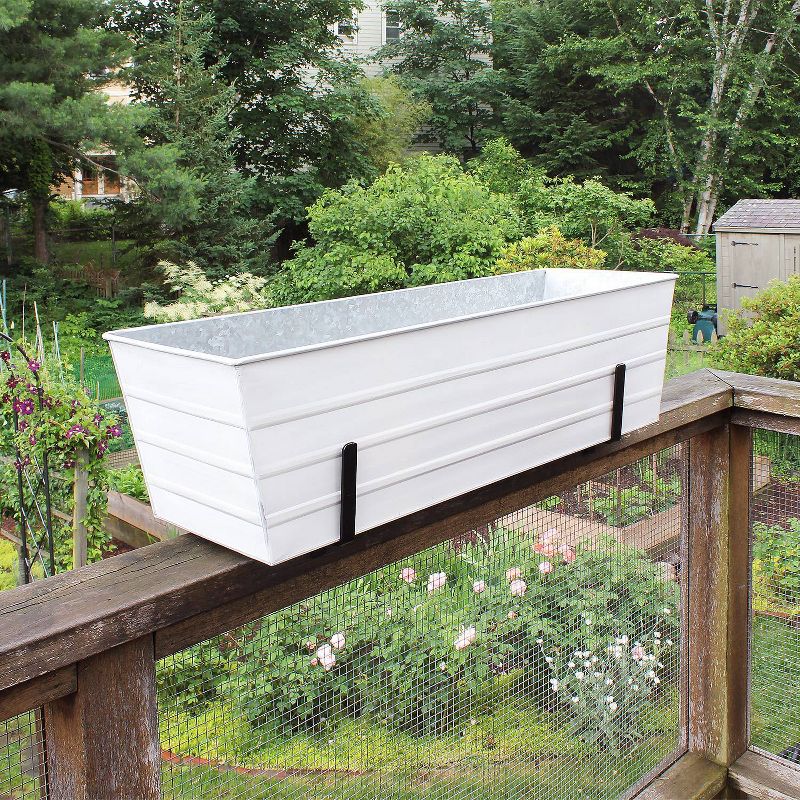 35.25&#34; Large White Galvanized Steel Deck Planter Box with Mounting Brackets - ACHLA Designs, 3 of 4