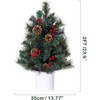2 Ft Mini Christmas Tree with 30 Warm White Lights, Tabletop Xmas Decor with Red Berries & Pine Cones, Small Artificial Tree for Apartments, Green - 3 of 4