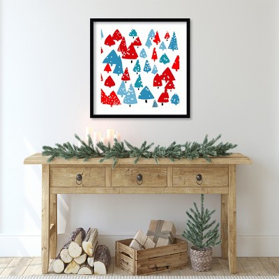 Nordic Christmas Red and Blue Forest Framed Wall Art
