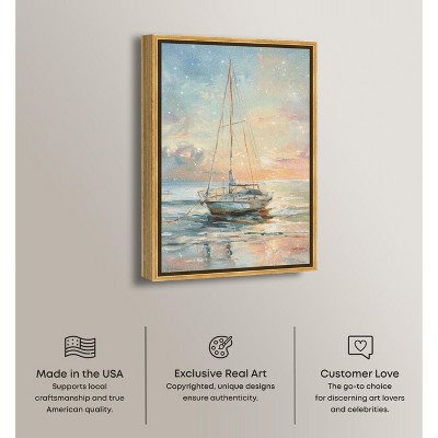Golden Framed Coastal Sailing Boat Canvas Wall Art, 21" x 31"