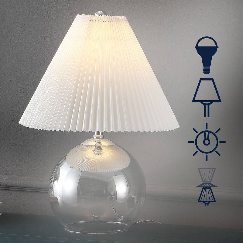 22.5&#34; Louisa MidCentury Round Glass/Iron Pleated Shade Table Lamp (Includes LED Light Bulb) Smoke Gradient/Chrome - JONATHAN Y, 3 of 9