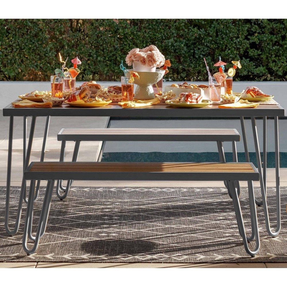Paulette 3pc Patio Table and Bench Set – Charcoal Gray – Novogratz  – Patio and Outdoor​