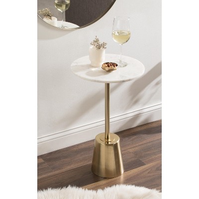 Tira Round White Marble and Gold Metal Side Table