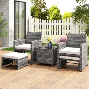 Costway 5 Pieces Patio Furniture Set PE Wicker Outdoor Lounge Chairs with 2 Ottomans Black/Gray/Navy/Red/Turquoise/White - 1 of 4