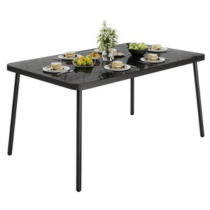 Outdoor Dining Table with 5mm Tempered Glass Top & Iron Frame,Large Black Patio Table for Garden - 1 of 4