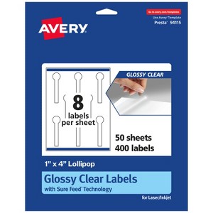 Avery Glossy Clear Lollipop Labels with Sure Feed, 1" x 4" - 1 of 4