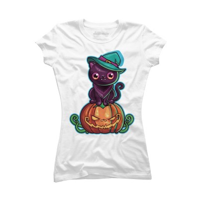 Junior's Design By Humans Ferociously Cute Halloween Vampire Witch Kitty Cat By LittleBunnySunshine T-Shirt