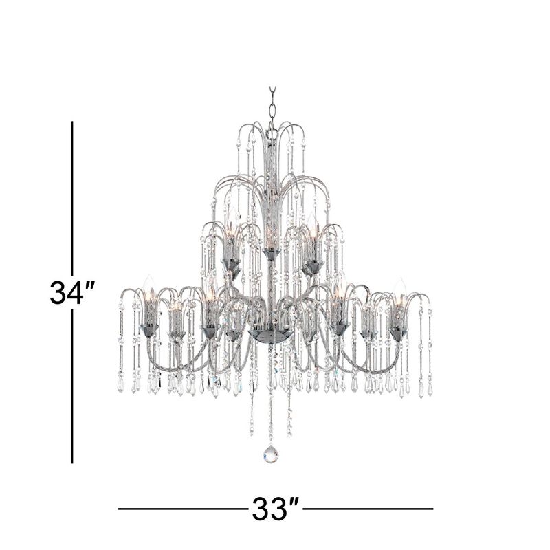 Vienna Full Spectrum Crystal Rain Chrome Chandelier 33" Wide Modern 12-Light Fixture for Dining Room House Foyer Kitchen Island Entryway Bedroom Home, 4 of 7