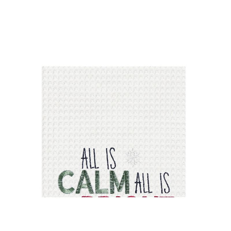 C&F Home 27" x 18" Christmas Holiday "All is Calm All is Bring" Sentiment with Reindeer Embroidered Waffle Weave Cotton Kitchen DishTowel, 2 of 5