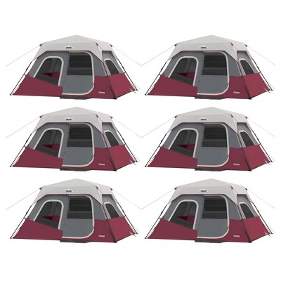 CORE Instant Cabin Durable Quick Setup 11 x 9-Foot 6-Person Outdoor Camping Tent w/Air Vents, Loft, Rainfly, Room Divider, & Carry Bag, Wine (6 Pack)