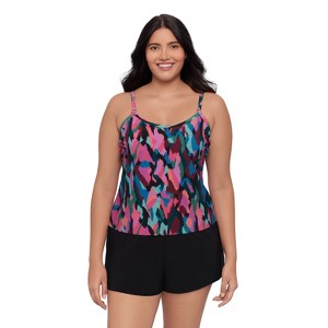 Trimshaper Women's Farrah Swim Romper with Pockets - Collage Patch - 1 of 3