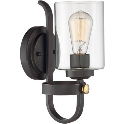 Eagleton Bronze Industrial Wall Sconce with Clear Glass Shade