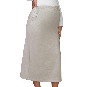 INSPIRE CHIC Womens Maternity Skirts Straight Casual Over the Belly Stretchy Knit Midi Pregnancy Skirt Business - 1 of 4