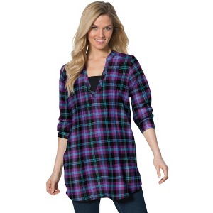 Woman Within Plus Size Flannel Tunic With Layered Look - 1 of 4