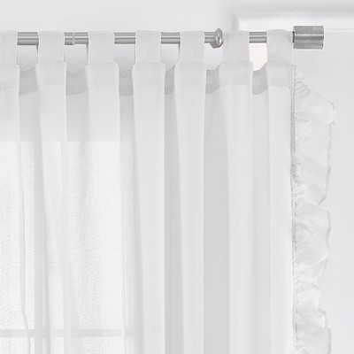 White Sheer Cotton Tab-Top Ruffle Window Curtain Panel