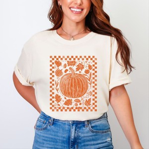 Simply Sage Market Pumpkin Checkered Distressed Garment Dyed Tee - 1 of 4