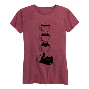 Women's - Instant Message - Cat Coffee Cup Short Sleeve Graphic T-Shirt - 1 of 4
