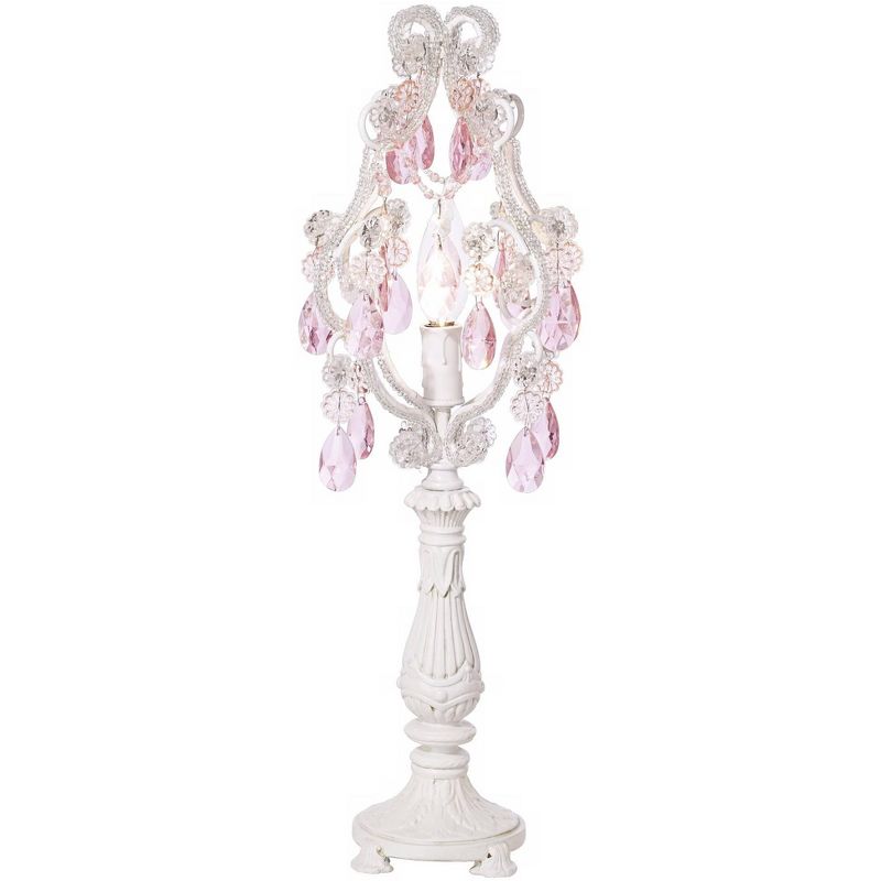 Regency Hill Traditional Chandelier Accent Table Lamp 19 1/2" High Antique White Pink Clear Faux Crystal for Living Room Bedroom, 3 of 7