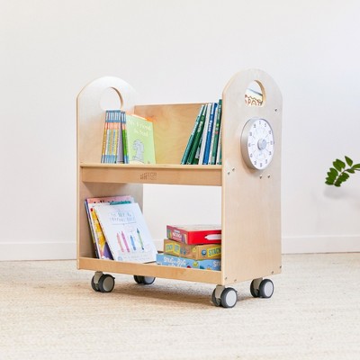 Natural Birch Mobile Book Cart with Countdown Timer