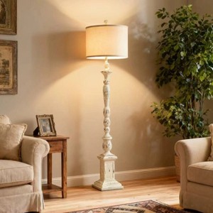 GTCLIGHTING Floor Lamps for Living Room,65" Resin Farmhouse Standing Lamp Reading Light with Linen Shade for Bedroom Office Corner - 1 of 4