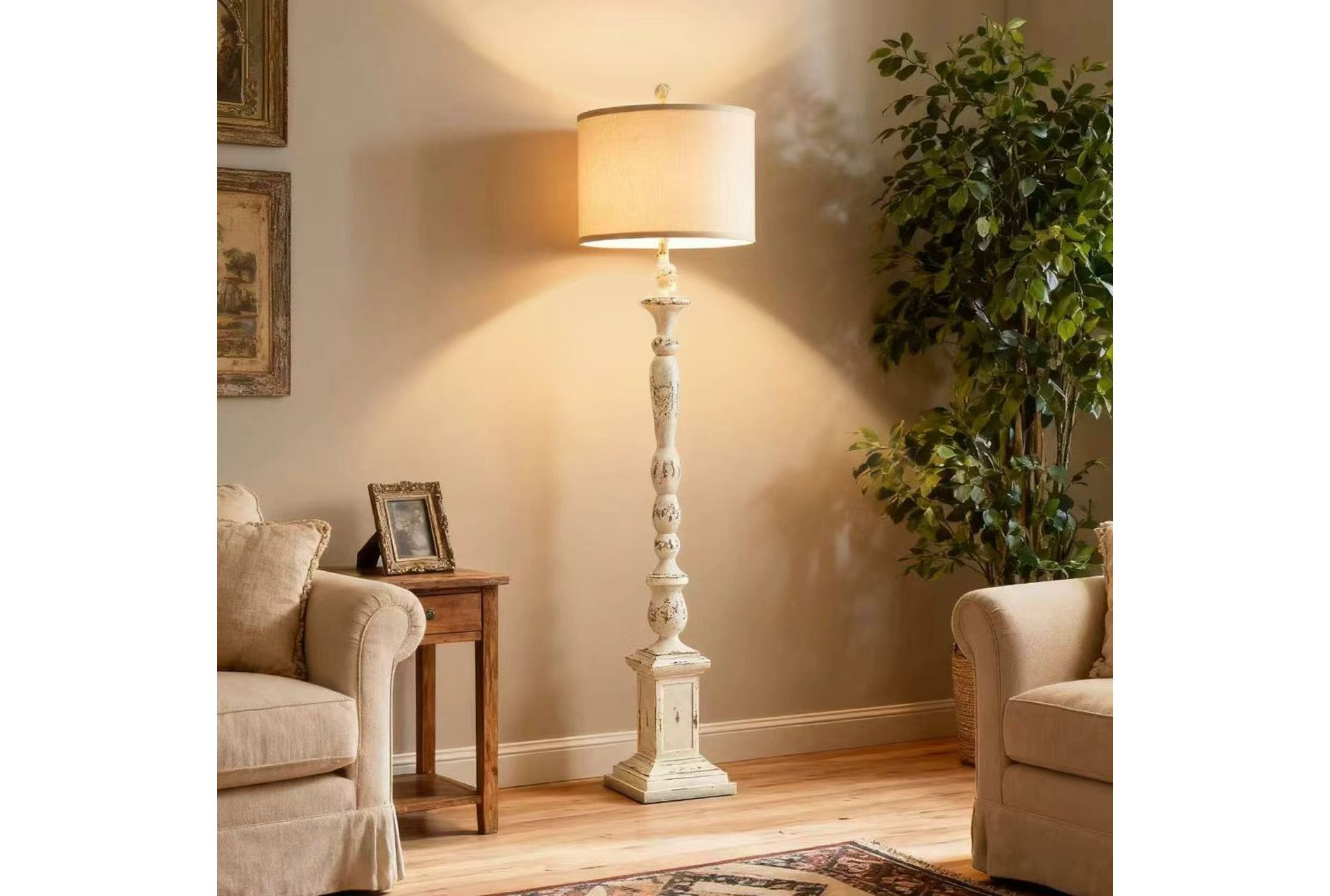 GTCLIGHTING Floor Lamps for Living Room,65" Resin Farmhouse Standing Lamp Reading Light with Linen Shade for Bedroom Office Corner