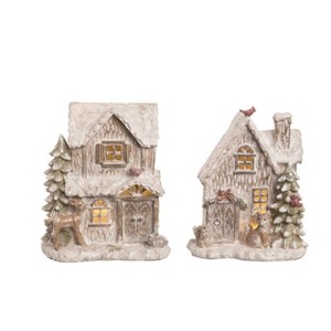 Transpac Resin Light Up Holiday Cabin Decor Set of 2 Christmas Home Decorations - 1 of 1