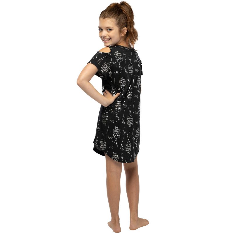 Intimo Big Girls' Harry Potter I Solemnly Swear Shoulder Cut Out Nightgown Black, 4 of 7