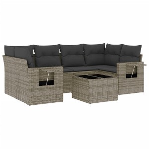 vidaXL 7 Piece Patio Sofa Set with Cushions - Gray Poly Rattan - 1 of 4