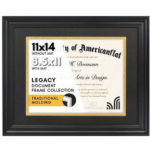 Americanflat Ornate 11x14 Diploma Frame in Black, Certificate Frame with Black and Gold Mat Displays - 1 of 1
